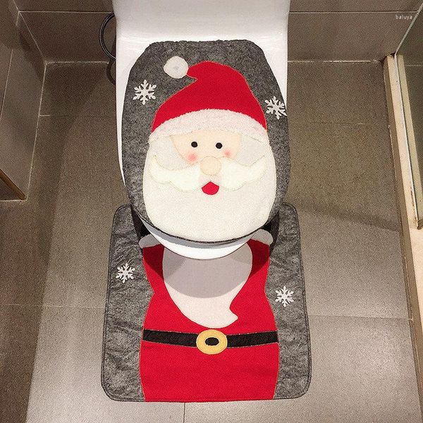 Siège de toilette couvre 2022 décorations de noël pour la maison salle de bain rouge Santa couverture et tapis décoration de noël