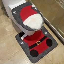 Couvoirs de siège de toilette 2pcs / set de Noël de Noël de salle de bain ensemble de tapis de couvercle en forme de santa en U et plus parfait pour la décoration
