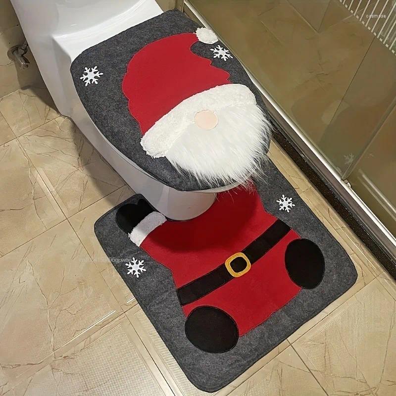 トイレシートカバー2PCS/セットクリスマスバスルームマットセットサンタU字型の蓋カバーパッドと装飾に最適