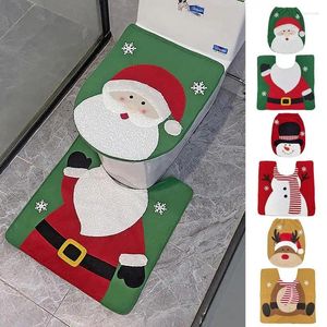 Couvrages de siège de toilette 2pcs / set Christmas Lid Carpet Set Salle Bathroom Cartoon Couvrette de motif Santa Claus pour le Père Noël