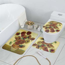 Housses de siège de toilette 3 PCS Tapis Ensemble Salle De Bains Antidérapant Absorbant Plancher Célèbre Peinture À L'huile Rétro Art Entrée Paillasson Douche Décoration Tapis