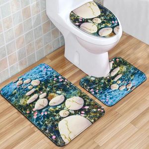 Housses de siège de toilette 3 pièces couvercle salle de bain tapis anti-dérapant porte absorbant l'eau décoration de la maison tapis 3D pierre impression flanelle