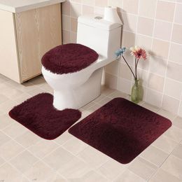 Housses de siège de toilette, ensemble de 3 pièces, tapis de salle de bain, tapis monochromatique familial avec découpe pour debout G3