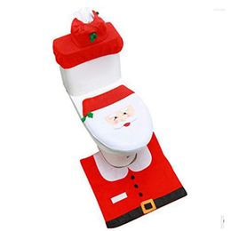 Couvre-siège de toilette 3 pièces Couverture de Noël Santa et ensemble de tapis pour les décorations de salle de bain durables