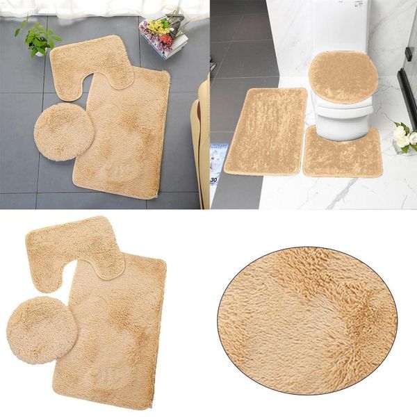 Couvre-siège de toilette 3pc ensemble de salle de bain tapis tapis couvercle couverture plaine couleur unie tapis de bain tapis épais mousse à mémoire de forme