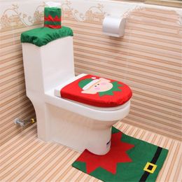 Siège de toilette couvre 3pc / set Noël Père Noël Couverture Tapis Décoration de la maison Couvercle de salle de bain Tapis de Noël Cadeau décoratif1