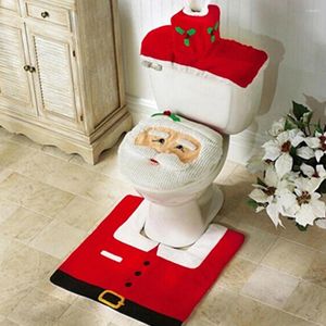 Siège de toilette couvre 3 pièces couverture de Noël créative 3D Noël mignon dessin animé père Noël pour fournitures de décoration de salle de bain