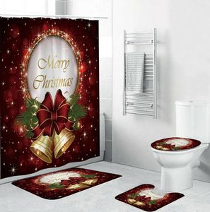 Couvre-siège de toilette 3pcs Couverture de Noël Père Noël Tapis de salle de bain Tapis de décoration de Noël Tapis antidérapant pour la maison