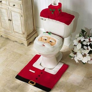 Toiletstoelhoezen 3 stks kerstdecoraties Kerstman Badkamermat Kerstmis Decor Rug 221007