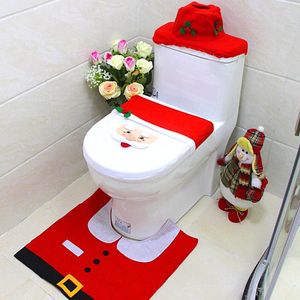 Toiletbrilhoezen 3 stks Kerst Deksels Cover Tapijt Leuke Cartoon Kerstman Sneeuwpop Elanden Elf Decoraties Badkamer Producten