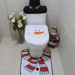 Housses de siège de toilette 3 pièces, ensemble de tapis de salle de bain, décorations de noël père noël/bonhomme de neige, mignon et confortable, cadeau de fête