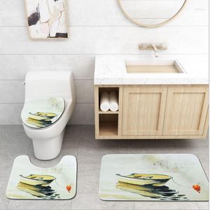 Housses de siège de toilette, 3 pièces, tapis de piédestal antidérapant, tapis de bain absorbant, tapis de salle de bain, tapis de douche, ensemble de paillassons