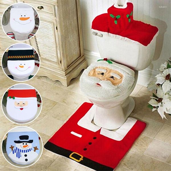 Cubiertas de asiento de inodoro 3 unids/set Navidad creativo Santa Claus alfombra de baño suministros de Navidad para decoración de ambiente del año del hogar