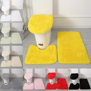 Housses de siège de toilette 3 pièces/ensemble | Tapis de couverture en peluche antidérapant salle de bain, tapis de bain absorbant, accessoires tapis