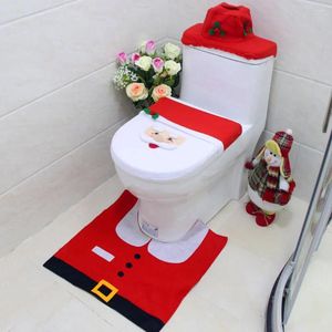 Couvre-siège de toilette Couvre-réservoir 3pcs avec boîte en papier Père Noël / Bonhomme de neige Décorations de salle de bain de Noël Ensemble doux pour la décoration