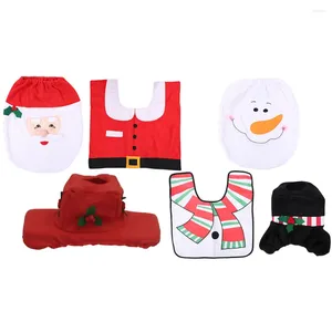 Toiletbrilhoezen 3-delige tankafdekking met papieren doos Kerstman/Sneeuwpop Kerst Badkamermat Set Comfortabel voor decor