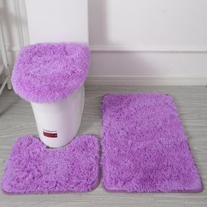 Housses de siège de toilette 3Ps/ensemble couverture en peluche douce tapis antidérapant lavable pour la maison salle de bain douche tapis de sol décoration de couleur Pure