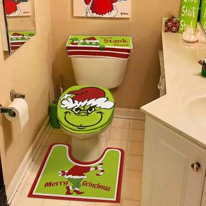 Toiletstoelhoezen 4 stks kerstgroene elf deksel monster kussen mat decoraties badkamer aasories badset