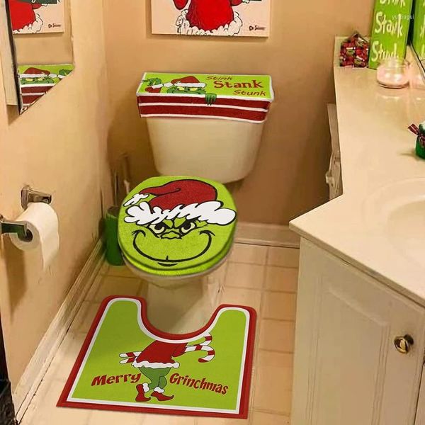 Couvertures de siège de toilette 4pcs Christmas Elfe Cover Monster Cushion Mat décorations de salle de bain