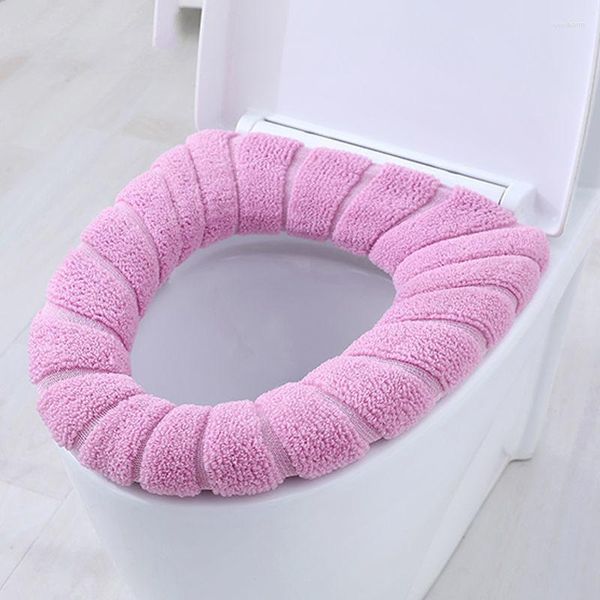 Couvre-siège de toilette 4 pièces accessoires de salle de bain lavables tricot couleur pure doux Univers Pad couverture de bidet hiver chaud tapis de fermeture