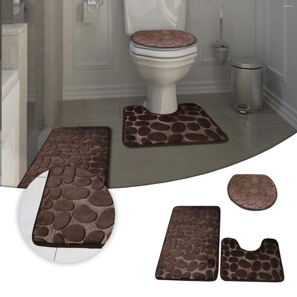 Housses de siège de toilette, ensemble de 3 tapis décoratifs de salle de bain, en peluche Chenille, grande et couverture avec support en caoutchouc antidérapant