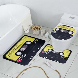 Couvre-siège de toilette salle de bain tapis antidérapant ensemble de couverture cassette musique bande rétro salle de douche flanelle tapis bain entrée porte étanche