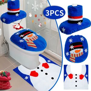 Toiletbrilhoezen Cartoon Cover Leuke Kerst Set Creatieve Kerstman Badkamer Mat voor Thuis Jaar Navidad Decoratie 231113