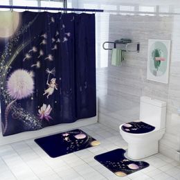Siège de toilette couvre dessin animé fille imprimer décor à la maison salle de bain couverture ensembles étanche rideau de douche tapis tapis tapis costumes
