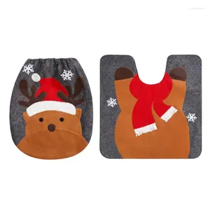 Cubiertas de asiento de inodoro Cubierta navideña y alfombra Reno 2 piezas Muñeco de nieve Tapa de Papá Noel Decoración cálida