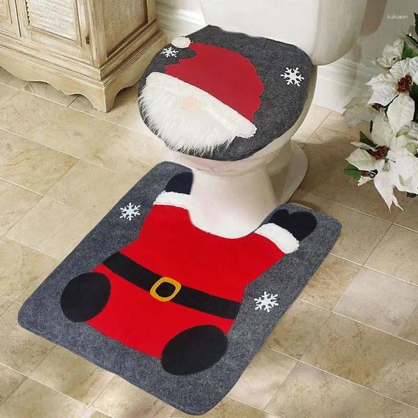 Fundas para asientos de inodoro Funda navideña Asientos de baño Juego temático y alfombra Decoraciones con tapa con patrón de Papá Noel