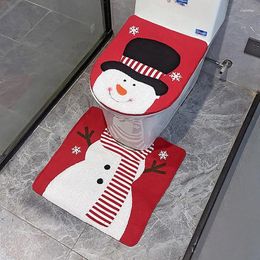 Toiletbrilhoezen Kersthoes Set Kerstman Sneeuwpop Elanden Print Contourtapijt voor badkamerdecoraties