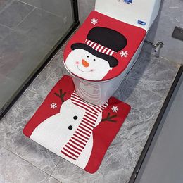 Toiletbrilhoezen Kerst Decoratieve Set Voor Deksel Vloertapijt Benodigdheden Creatieve Badkamer Kerstman Elanden Sneeuwpop Kerst Jaar Decor