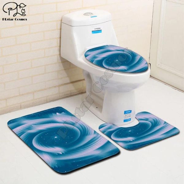 Cubiertas de asiento de inodoro Dibujos animados de colores Divertido 3D Impreso Baño Pedestal Alfombra Tapa Tapa Juego de alfombrillas de baño Drop