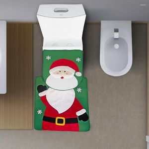 Toiletstoelhoezen Cover Mat Feestelijke kerstbadkamer Decor Snowman Santa Elk Print Floor charmant tweedelig