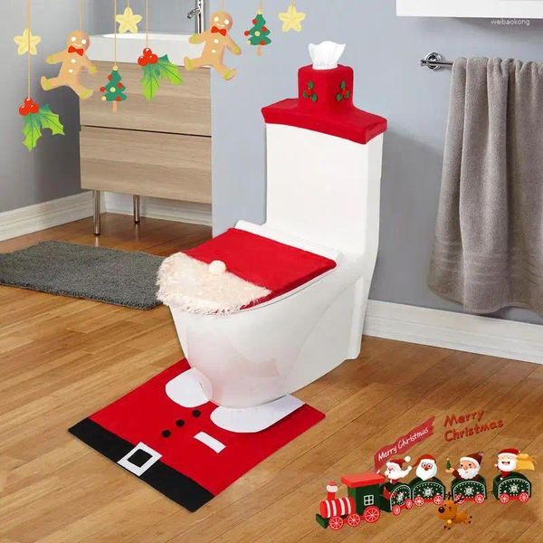 Siège de toilette couvre mignon noël créatif couvercle réservoir et couverture de sol maison année Navidad cadeau décoration