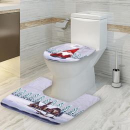 Housses de siège de toilette, décoration de dessin animé, 2 pièces/ensemble, housse de salle de bain, tapis de noël
