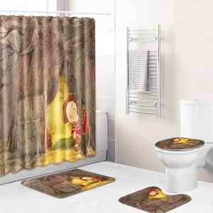 Cubiertas de asiento de inodoro decoración cortina de ducha impermeable entrada felpudo baño para baño alfombra antideslizante hogar 4 Uds conjunto cubierta alfombra de suelo