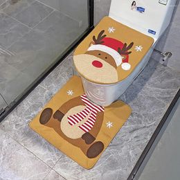 Cubiertas de asiento de inodoro Cubierta de ciervo Conjunto de Navidad Alfombra de Papá Noel Alfombras y tapetes de baño para decoración del año del hogar