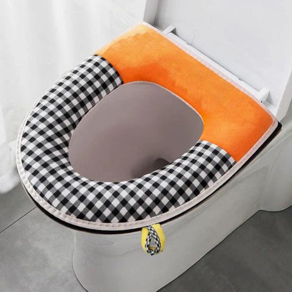 Couvre-sièges de toilettes Couverture durable Ensemble de tapis imperméable épais et confortable avec couvercle imprimé à carreaux pour ultime