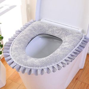 Couvre-siège de toilette élégant bord en dentelle couverture fermeture éclair Type coussins salle de bain décor étui pratique chaud confortable 1 PC