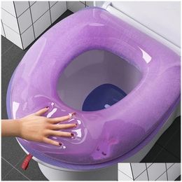 Couvre-siège de toilette Ers lavable autocollant mousse er imperméable Sile quatre saisons doux salle de bain Closestool tapis coussin coussin O-forme goutte D Dhrzy