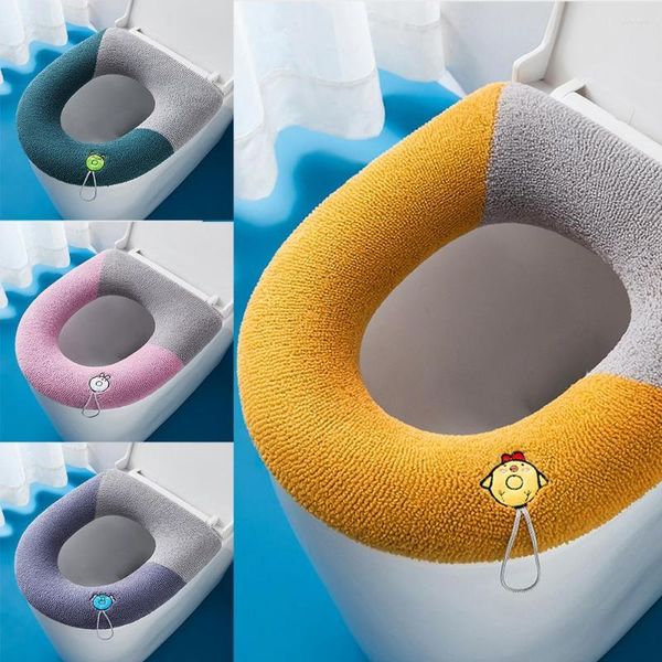 Housses de siège de toilette quatre saisons universelles couleur assortie anneau de traction coussin doux chaud fermeture éclair couverture tricoté joint torique salle de bain