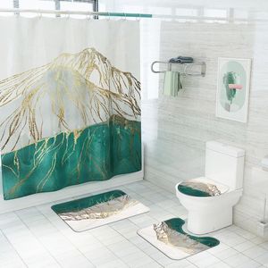 Housses de siège de toilette ligne dessinée à la main paysage impression décor à la maison ensembles de couverture de salle de bain imperméable rideau de douche tapis tapis tapis costumes