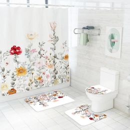Housses de siège de toilette peintes à la main, imprimé Floral, décoration de maison, ensembles de couverture de salle de bain, rideau de douche imperméable, tapis textiles, costumes