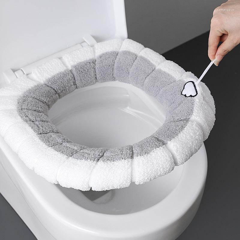 Toilet Seat Covers Household Cover Mat Thicken Winter Warm WC Lid With Handle Bathroom Accessories Washable Reusable