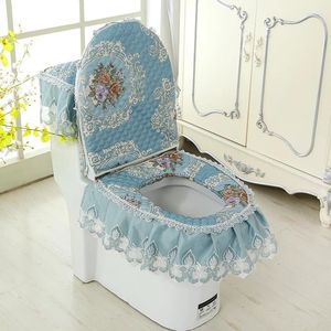 Housses de siège de toilette, ensemble de trois pièces, coussin de ménage, tapis en tissu dentelle, housse de chasse à fleurs de Style européen