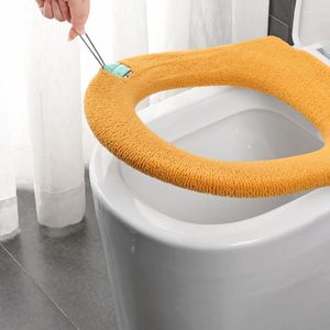 Housses de siège de toilette couverture à tricoter avec poignée facile à nettoyer lavable dessin animé épais automne hiver salle de bain accessoires chauds