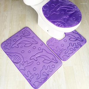 Fabricants de housses de siège de toilette, tapis trois pièces en flanelle gaufrée en forme de dauphin Direct, tapis de sol absorbant et antidérapant pour salle de bain