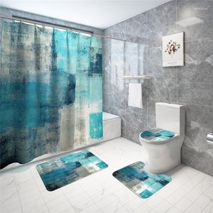 Cubiertas de asiento de inodoro Minimalista moderno Estampado abstracto azul Decoración para el hogar Juegos de cubiertas de baño Cortina de ducha impermeable Esteras Alfombras Trajes