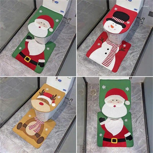 Fundas para asientos de inodoro, cubierta de Papá Noel multicolor, decoración navideña suave y cómoda, alfombrilla para baño, accesorios festivos duraderos